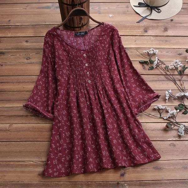 

2020 spring long sleeve blouse zanzea women floral print shirts vintage casual pleated party tunic female chemise blusas1, White