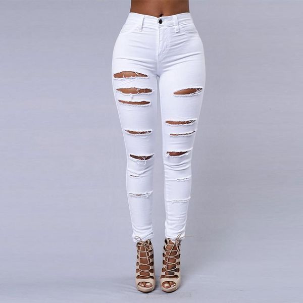 

2020 new ripped jeans for women women big size ripped trousers stretch pencil pants leggings women jeans black white #3