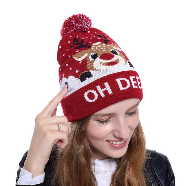 

novelty led christmas knitted hat fashion xmas light-up beanies hats outdoor light pompon ball ski cap w91219