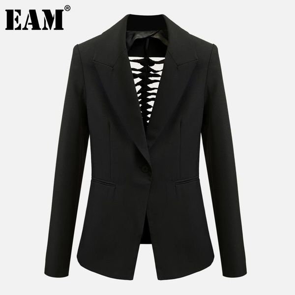 

women's suits & blazers [eam] women black back hollow out blazer lapel long sleeve loose fit jacket fashion tide spring autumn 2021 1da, White;black