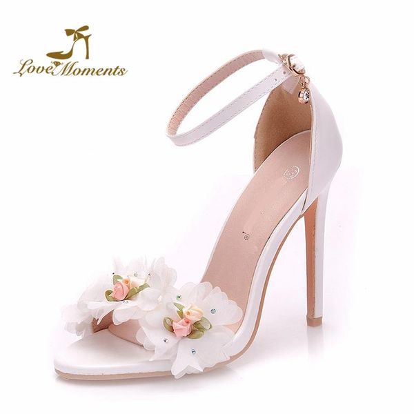 

wholesale price flower deco summer dress shoes white wedding sandals for bride 4 inche high heel prom party shoes open toe, Black