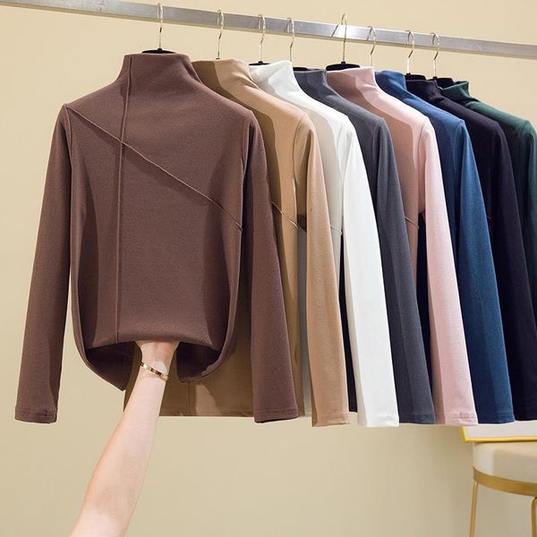 

2020 long sleeve thick t shirt women winter turtleneck warm t-shirt korean cotton tshirt woman tee shirt femme pink blue, White