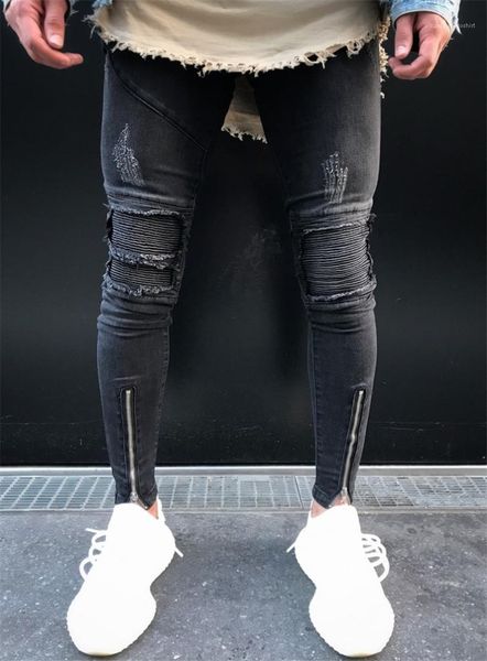 

fashion pencil jeans spring autumn skinny washed casual mid waist slim ripped jeans mens designer pants mens, Blue