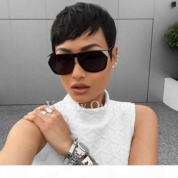 

короткая пикси нет кружева человеческих волос парики с челкой девственницы бразильцы человеческие волосы без глиной не кружевной парик для ч, Black;brown