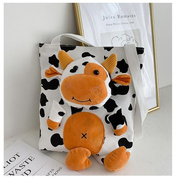 

milk cow print handbag 2020 new shoulder bags for women cute larger capacity canvas crossbody bag for girls purse bolsas