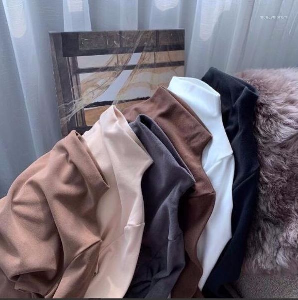 

women's t-shirt 2021 winter white long-sleeved plus velvet turtleneck slim bottoming shirt women's solid color all-match inner