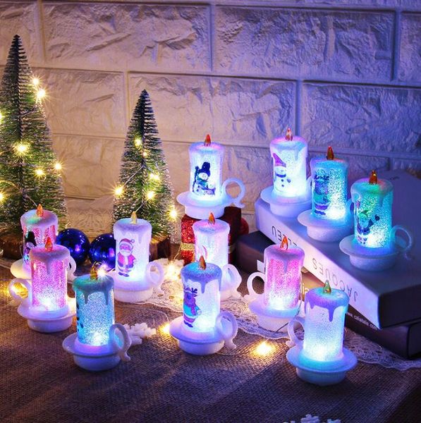 Noel LED Lambaları Nightlight Elektronik Mum Noel Baba Kardan Adam Lambası Noel Masa Dekorasyon Parti Lüminesans Süsler LSK2131