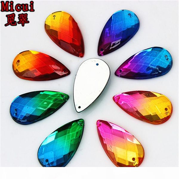 

50pcs 16*30mm double color acrylic crystal drop shape sew on rhinestone silver base flatback beads with 2 holes accessories zz97, Black