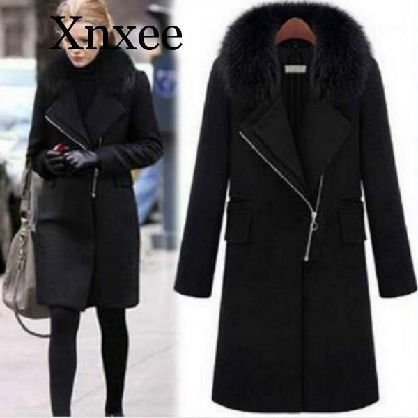 

winter warm fur collar thicken wool coat lapel zipper jacket 4xl1, Black