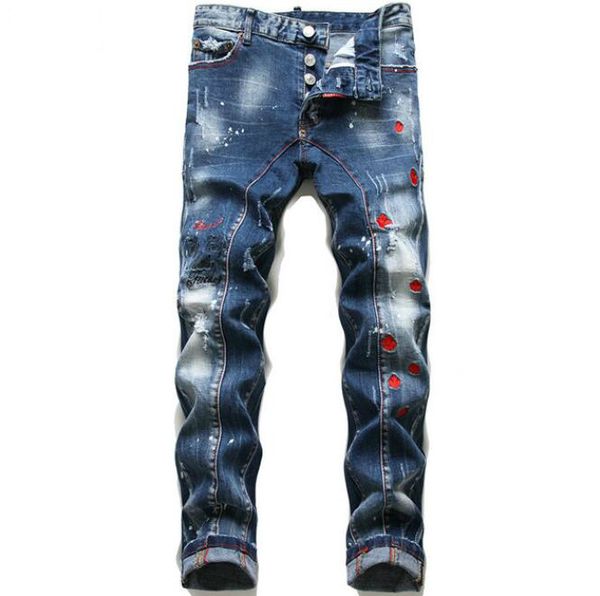 

21ss men's brand designers jeans distressed ripped biker slim fit motorcycle biker denim for mens leisure fashion jeans, Blue