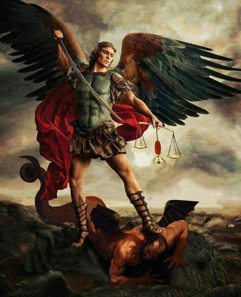 

st michael the archangel defeating satan glossy home decoration handcrafts /hd print oil painting on canvas wall art canvas pictures 210207