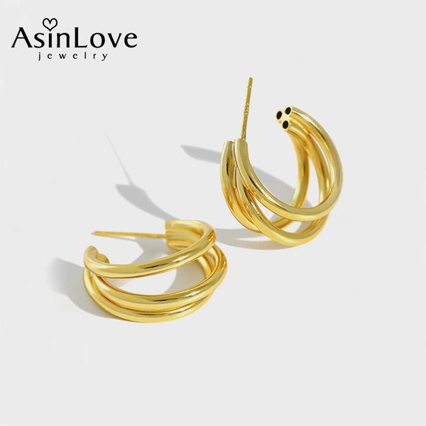 

hoop & huggie asinlove real 925 sterling silver earrings geometric multilayer circle female unique handmade design fine jewelry, Golden;silver