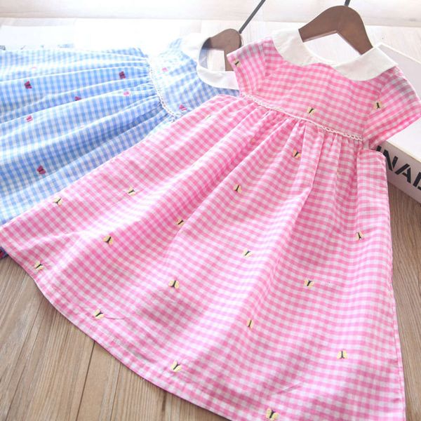 

332861 z spring new product girls' 2-color small bow embroidered baby collar plaid drs cs, Red;yellow