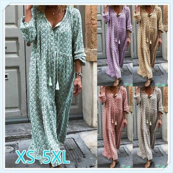 

sleeve women's bohemian flower long v-neck dress, Black;gray