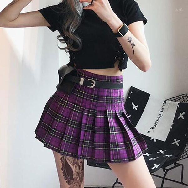 

new 2020 spring summer skirts women high waist female plaid skirt harajuku style casual pleated skirts womens shorts1, Black