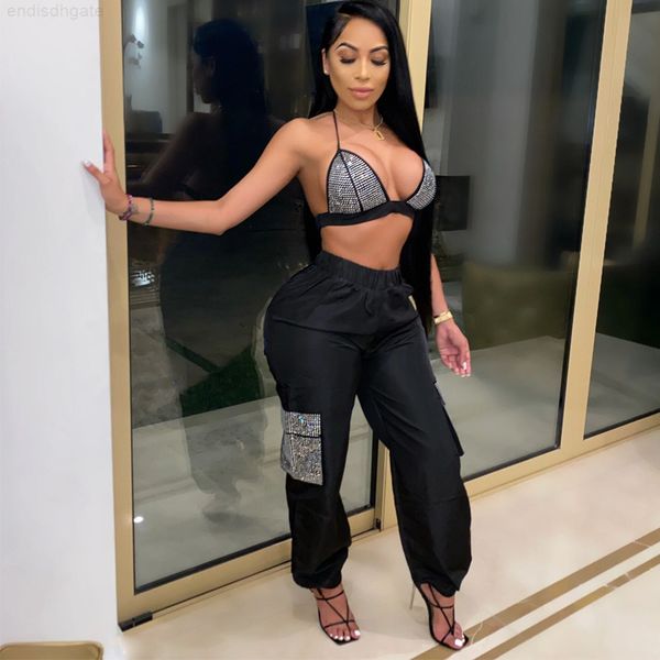 

fall / winter 2020 women's bra drill casual suit sling set, Tan;black