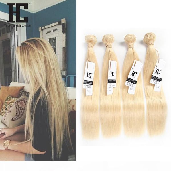 

hc hair #613 blonde peruvian virgin human hair 4 bundles unprocessed straight human hair quality, Black