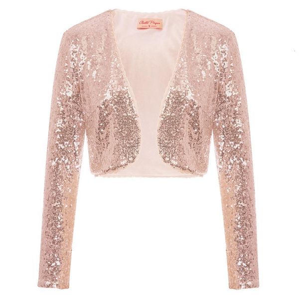 

women coat shining sequined long sleeve cropped length open front bolero shrug sequin cardigan short sleeve jacket, Black;brown