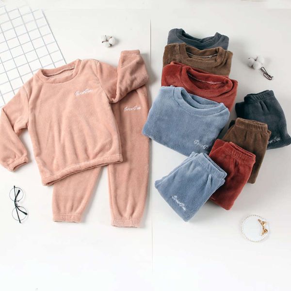 

pants children's warm double-sided coral plush thickened autumn and winter new pajamas set household cloth, Blue;red