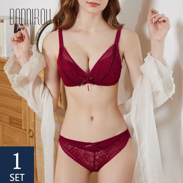 

bannirou woman's lingerie lace bra brief sets bralette active wire underwear for woman push up bow bra c1211, Black;white