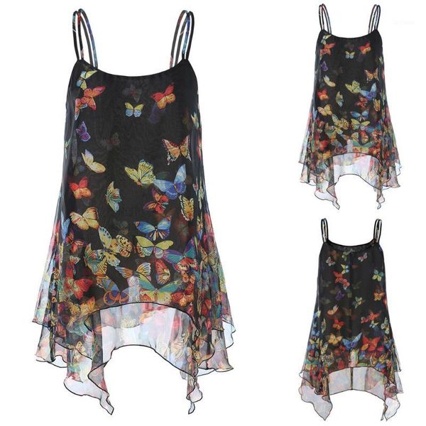 

womens fashion sleeveless butterfly print irregular hem cami tank vest roupas femininas mujer verano 2019*31, White