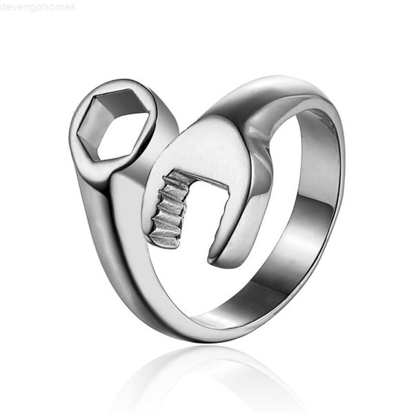 

biker wrench cool vintage mechanic men's stainless steel punk rings silver color masculino male jewelry