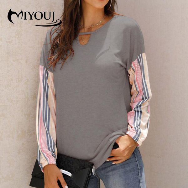 

miyouj long sleeves primer shirt fashion 2020 autumn patchwork stripe women's clothing casual woman shirts, White