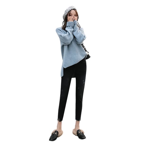 

spring korean version of small foot women jeans female fashion cut show skinny stretch pencil pants womens clothing, Blue