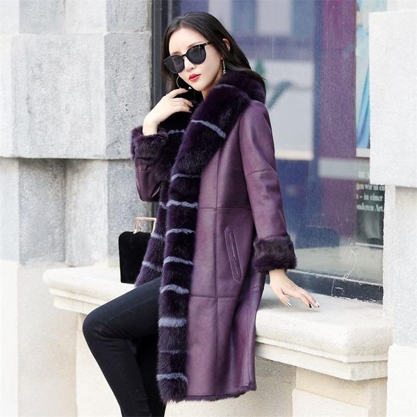 

women's fur & faux autumn winter coat women clothes 2021 vintage collar double-faced real genuine leather jacket zt41251, Black