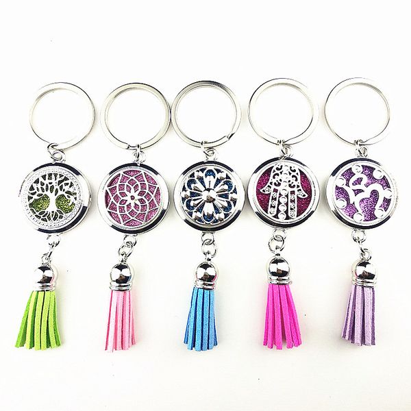 

of life essential oil diffuser key chain,aromatherapy mandala,butterfly,tree perfume locket key buckle with tassel pad j, Slivery;golden
