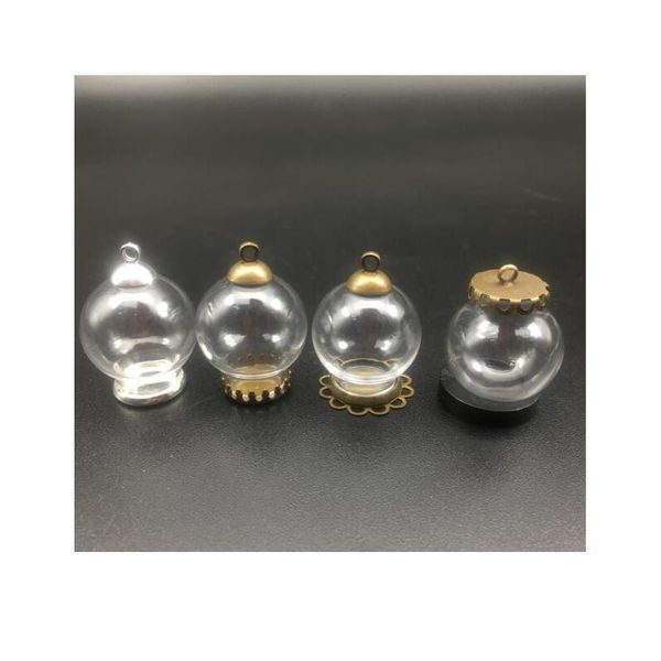 

10set empty 20*12mm hollow glass globe with setting base beads cap set orb wishing vials pendant glass bottle jewelry jllblx, Black