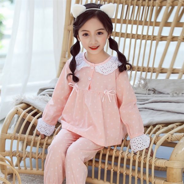 

new kids pajamas set linen baby girl flower printing pajamas children autumn/winter sleepwear infant long sleeve pajamas y200704, Blue;red