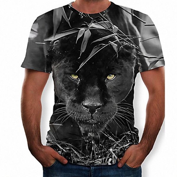 

men's t shirt shirt graphic 3d animal round neck slim black w3io#, White;black