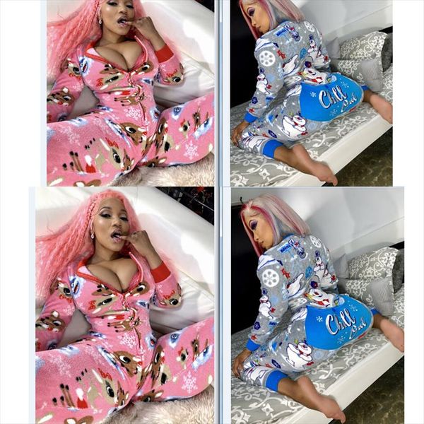 

женщины осенний наряд пижамы олень снеговик печать с длинными рукавами повседневный комбинезон с ползункой молнии для девочек рождественская, Black;white