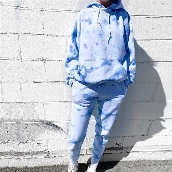 

new multicolor tie dye tracksuits women 2 piece set autumn long sleeve hoodies sweatshirts long joggers pants sweatsuits, Gray