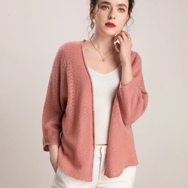 

2021 100% wool knitting cardigans for women loose three quarter sleeve vneck female sweaters new spring woolen clothes glxj, White;black