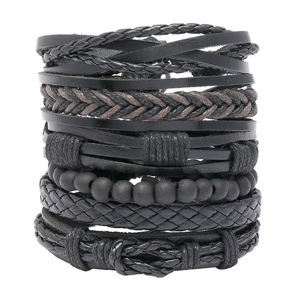 

charm bracelets 2021-men's braided leather bracelet, 6-piece set, retro resort style, Golden;silver