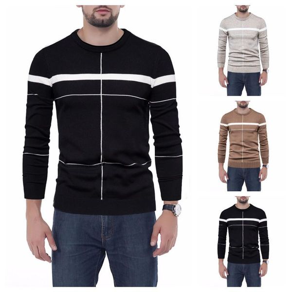 

personality men's pullover o-neck long sleeve kitting wool soft comfortable stretchy casual fashion autumn winter male sweater, White;black