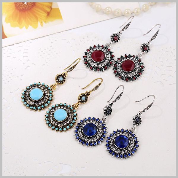 

pretty vintage bohemia sunflower shape style earring women girls rhinestone pendant earrings dangle jewelry popular earrings gift party wear, Red;brown