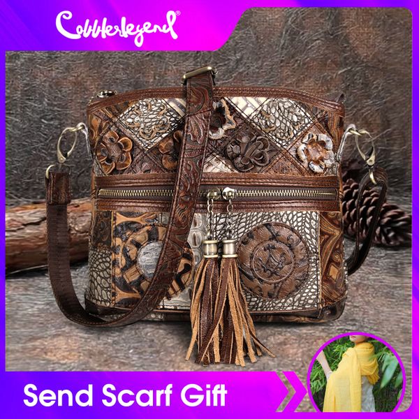 

cobbler legend women bag bohemian genuine leather designer floral crossbody luxury shoulder lady tassels vintage splice handbags