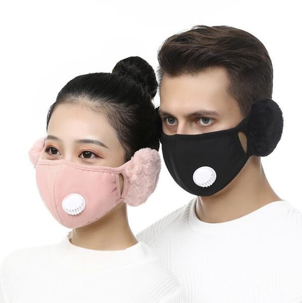 Coprimaschera 2 in 1 con maschera protettiva per le orecchie in peluche PM2.5 Maschere per bocca spesse e calde Paraorecchie per bocca invernale CCB3328