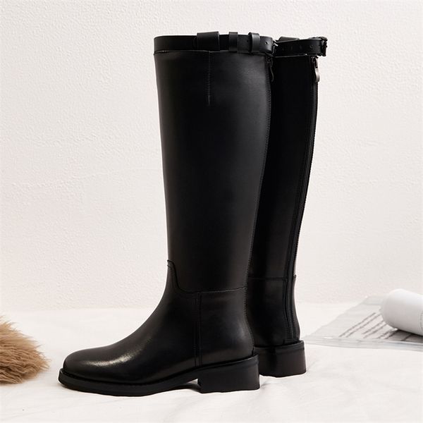 

vangull women genuine leather boots fashion handmade classic pointed toe european and american fashion women's knee-high boots 201215, Black