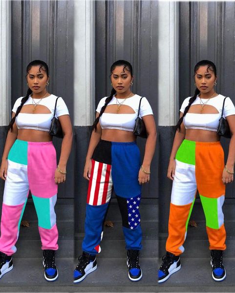 

running pants 2021 fashion women color block ladies female stylish for sports casual wear, Black;blue