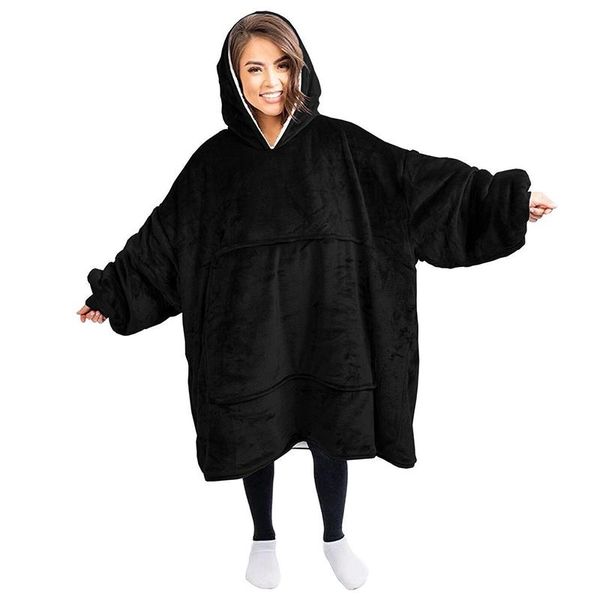 

fashionable multicolor printing couple mink blanket thickened warm winter home wearing hoodies on both sides loose and lovely, Black