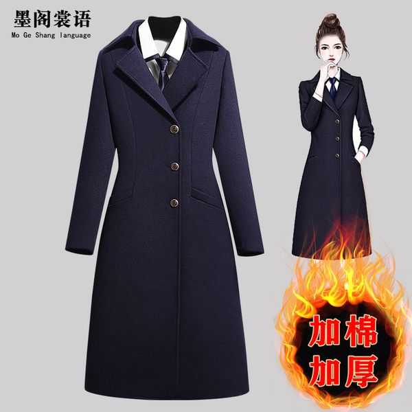 

overcoat women winter woolen medium long sales department work clothes stewardess professional l woollen coat, Black