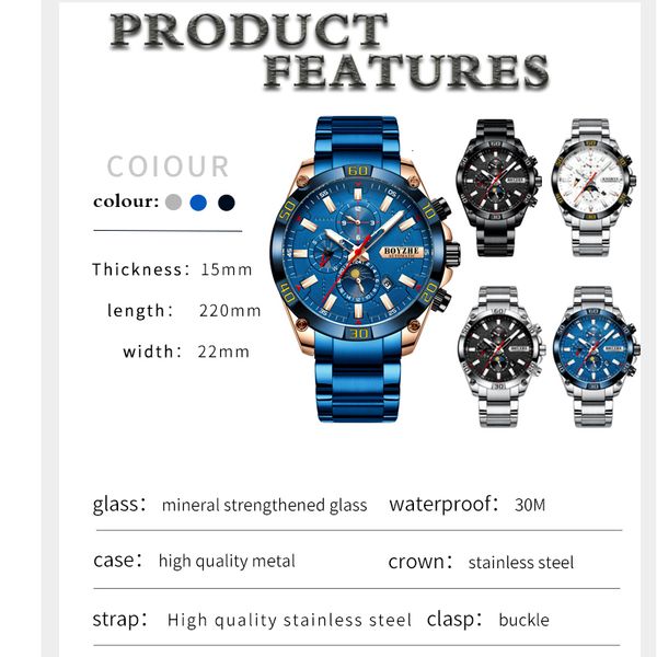 

boyzhe watch 2020 новый бренд мужчины автоматические наручные часы спортивные часы мужские роскоши часы мужской нержавеющая сталь relogio ma, Slivery;brown