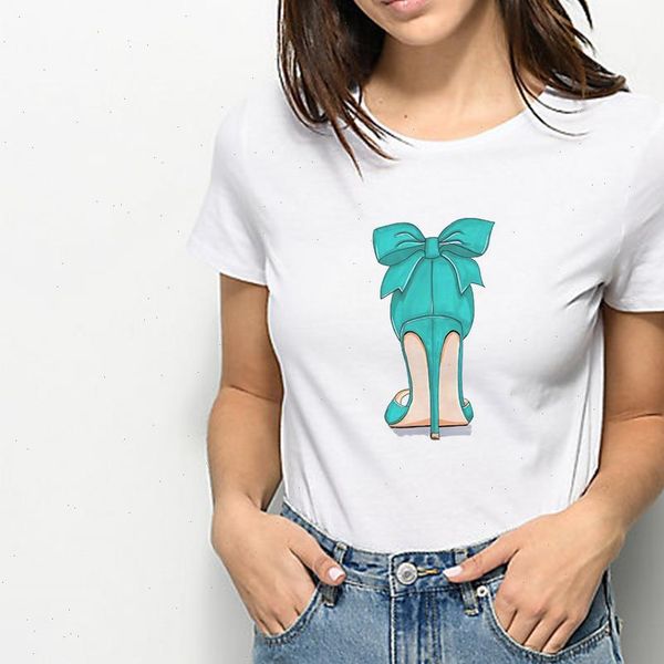 

new t shirt women loose print heeled shoes elegant ropa mujer trendy t shirt harajuku green cute cartoon tshirt, White