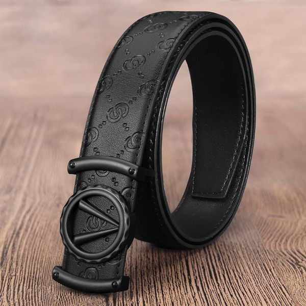 

casual letter v black cowhide belts for men jeans cowskin leather smooth buckle luxury designer leather belt men, Black;brown