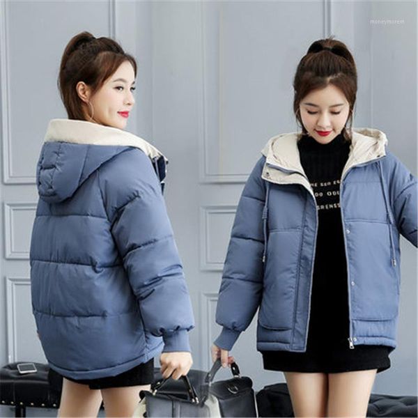 

women's down & parkas short cotton jacket women 2021 winter fashion bread clothing hooded loose thick warm tide h009621, Black