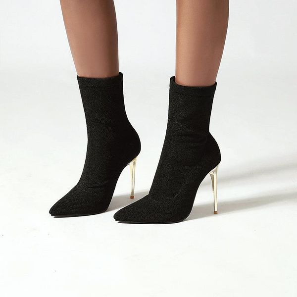 

salu flock leather women ankle boots high heeled female boots autumn winter shoes woman back wedding ladies size 42 43 481, Black